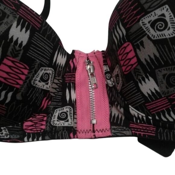 Pure Intimates 34C Bra Padded Push Up Adjustable Straps Black Gray Pink Zipper - Picture 3 of 6